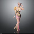 Children's 3D Character Model With Pink Hair Yellow Wings And Pink Dress Standing Pose