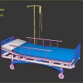 Functional Medical Bed Furniture with Blue Mattress White Frame IV Pole and Wheels