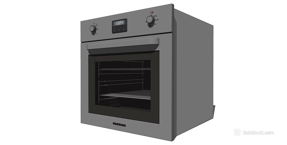 Modern Gray Kitchen Oven With Control Panel Glass Door And Interior Racks 3d model 