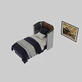 Children's Bed with Wooden and Metal Headboard Navy Blue Bedding and Soft Blanket