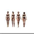Four Children in Bikinis Shown from Different Angles with Standing Poses on Black Background 3d model