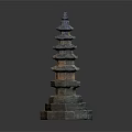 Traditional Stone Pagoda With Multi Tiered Structure And Hexagonal Base Design 3d model