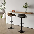 Modern Bar Counter Design With Stylish Bar Stools Wooden Top And Decorative Plants