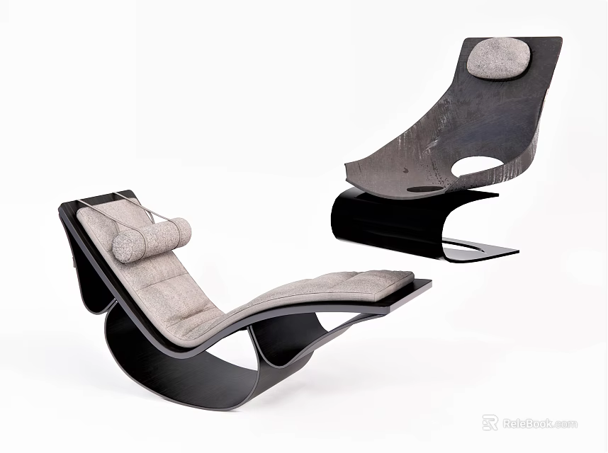 Modern Lounge Chair With Black Frame Light Gray Cushion And Ergonomic Design 3d model 