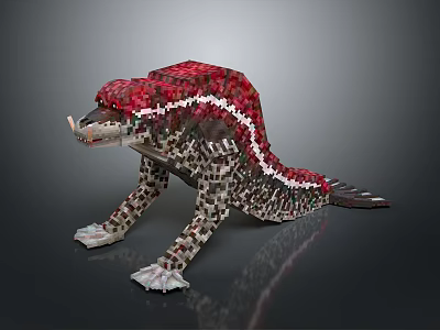 3D Modeled Game Movie Character With Blocky Design Red Back White Stripe And Long Tail 3d model