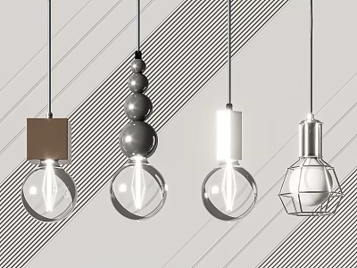 Modern Pendant Lights Featuring Diverse Designs Including Spherical Glass And Square Metal Shades 3d model