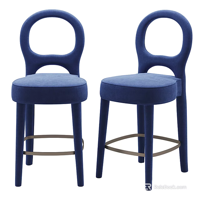 Navy Blue Leisure Accent Chairs With Curved Backrest Upholstered Seat And Metal Legs 3d model 
