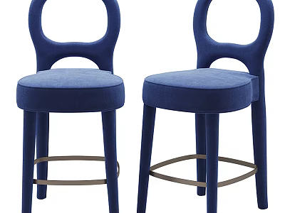 Navy Blue Leisure Accent Chairs With Curved Backrest Upholstered Seat And Metal Legs 3d model