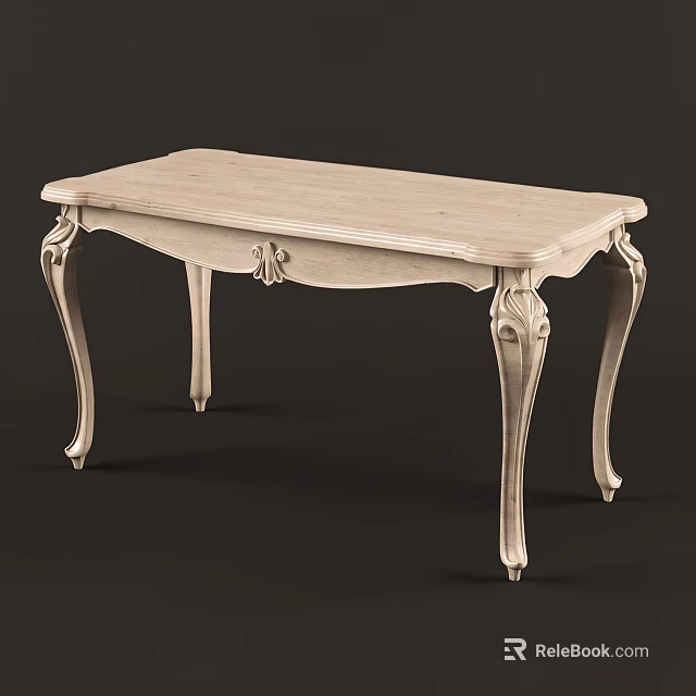Elegant Classic Dining Table with Carved Legs and Light Wood Finish 3d model 