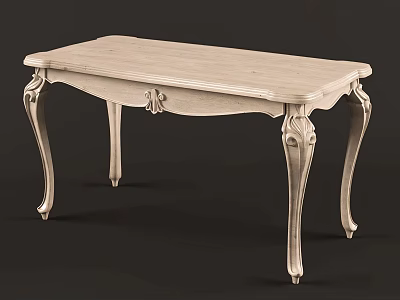 Elegant Classic Dining Table with Carved Legs and Light Wood Finish 3d model