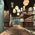 Restaurant Interior With Round Dining Table Colorful Chairs Chandelier Horse Painting And Green Decorative Wall