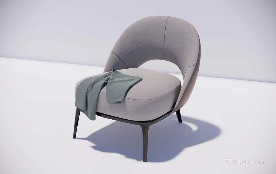 Modern Minimalist Light Gray Single Sofa With Curved Backrest And Thin Black Legs 3d model 