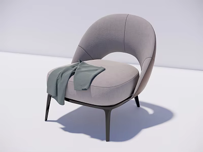 Modern Minimalist Light Gray Single Sofa With Curved Backrest And Thin Black Legs 3d model