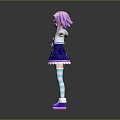 Anime Style Female Character With Purple Hair Blue And White Striped Socks And Arms Outstretched