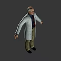 Bald Headed Game Movie Character In White Lab Coat With Red Tie And Glasses
