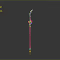 Purple Long Handle Weapon Design With Curved Blade And Golden Decorations
