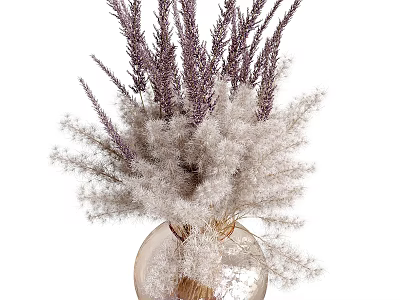 Elegant Transparent Glass Vase With Purple Lavender And White Pampas Dried Flowers 3d model