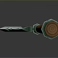 Fantasy Axe With Green Crystal Blade And Wooden Handle Design
