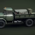 Green Military Utility Vehicle With Cargo And Large Tires