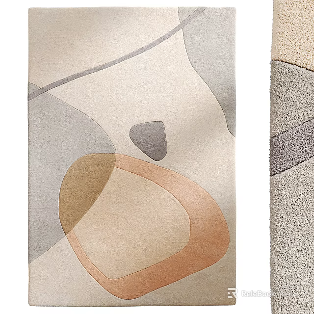 Modern Square Rug With Beige Background Gray Brown Orange Abstract Geometric Patterns And Soft Texture 3d model 