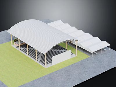 Outdoor Structure With Curved Roof Seating Area Tents And Grass Ground 3d model