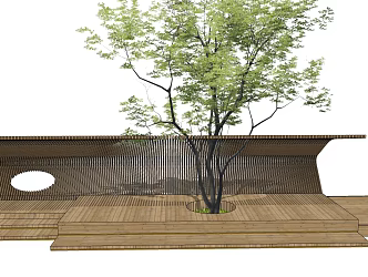 Modern Corridor Shelf Wooden Corridor Tree Pool 3d model