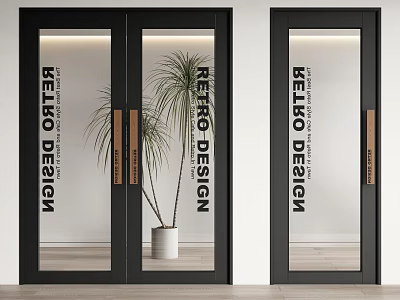 Modern Retro Design Double Doors Featuring Glass Panels And Sleek Black Frames 3d model