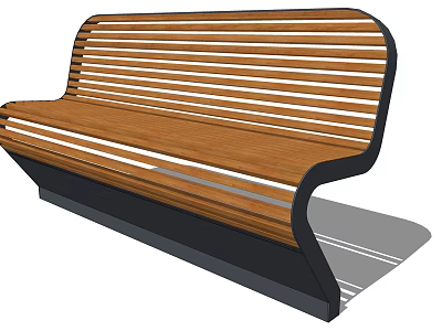 Modern Outdoor Wooden Landscape Seat with Slatted Design and Black Base 3d model