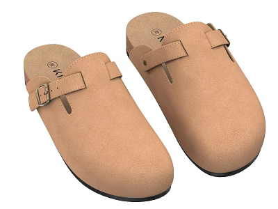 Beige Suede Clogs With Adjustable Buckle Straps For Comfortable Casual Footwear 3d model