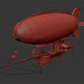 Vintage Steampunk Airship With White Envelope Metal Frame Propeller And Cabin