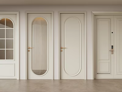 Modern Interior White Hinged Doors With Various Glass Inserts And Golden Hardware 3d model