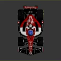 Red and White Formula 1 Race Car with Pirelli Tires Cockpit and Rear Wing