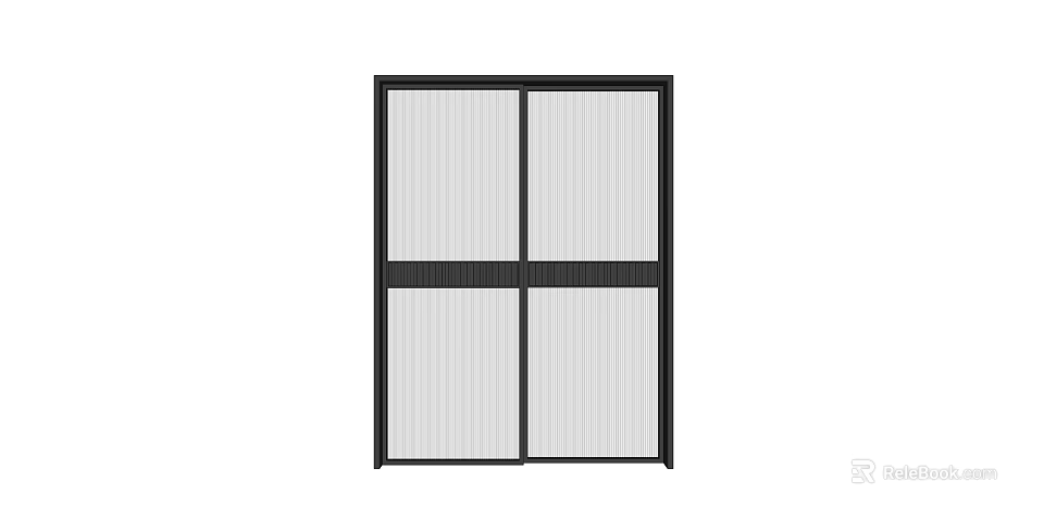 Modern Black Frame Sliding Door with Vertical Slats Panel Design for Interior 3d model