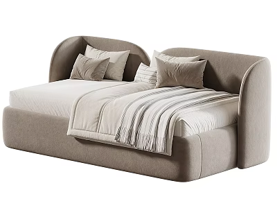 Modern Beige Double Sofa With Curved Backrest Pillows And Striped Throw 3d model