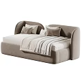 Modern Beige Double Sofa With Curved Backrest Pillows And Striped Throw
