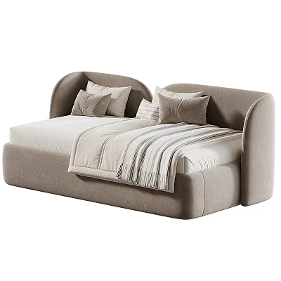 Modern Beige Double Sofa With Curved Backrest Pillows And Striped Throw 3d model