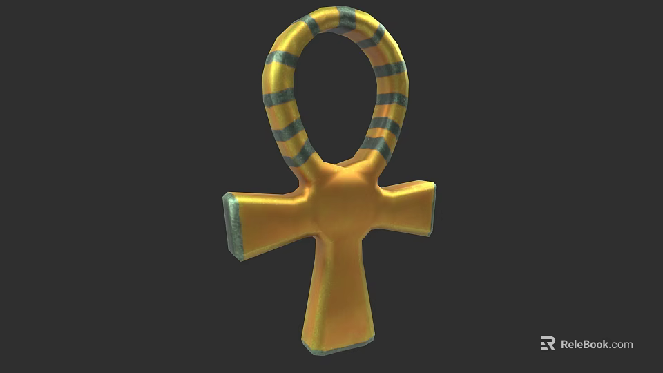 Golden Ankh Sculpture With Blue Yellow Striped Loop And 3D Carved Details 3d model 