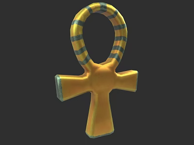 Golden Ankh Sculpture With Blue Yellow Striped Loop And 3D Carved Details 3d model