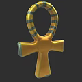 Golden Ankh Sculpture With Blue Yellow Striped Loop And 3D Carved Details