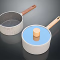 Household Cooking Pots With Light Gray Body Wooden Handles And Transparent Glass Lid