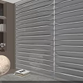 White Horizontal Blinds In Modern Interior With Moon Lamp Bookshelf And Books