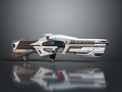 Futuristic White And Brown Weapon With Sleek Design And Reflection In Modern Sci Fi Style 3d model