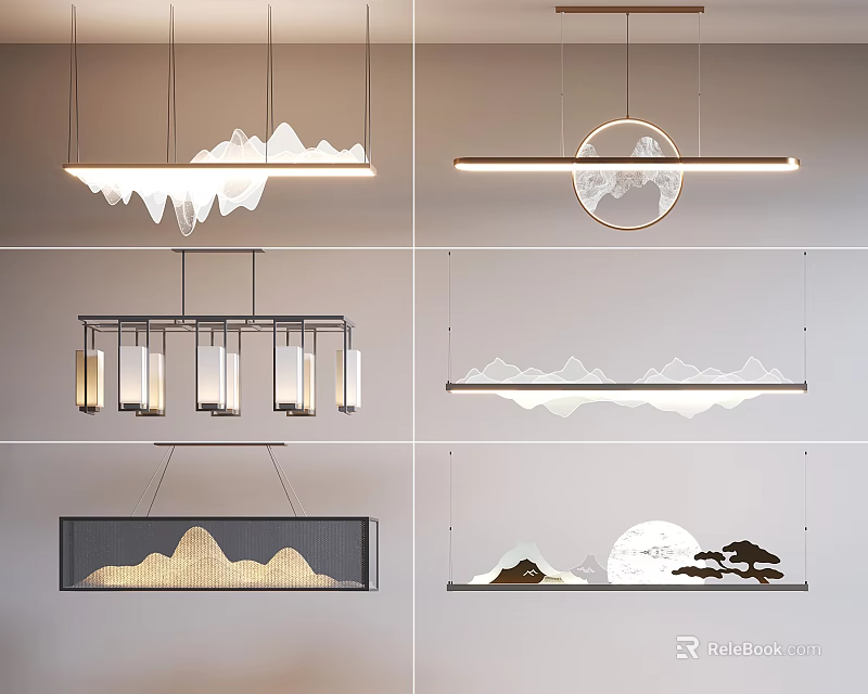 Stylish Modern Hanging Lamp Combinations With Mountain Shape And Circular Design Elements 3d model 