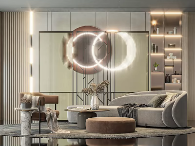 Elegant Modern Living Room Interior With Sofa Coffee Table Set Ottoman Decorative Art And Plants 3d model