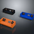 Modern Colorful Sofas In Black Blue Orange With Decorative Pillows And Metal Legs
