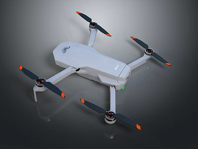 White Drone With Four Propellers Featuring Orange Tipped Blades And Modern Design 3d model