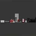 Modern Kitchen Appliances Collection With Coffee Maker Electric Kettle Toaster Microwave And Refrigerator