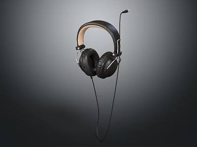 Black High Quality Over Ear Wired Headphones With Leather Ear Cups Microphone And Clear Sound Experience 3d model
