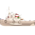 Blue And White Model Yacht With Upper Deck Red Flag And Mast