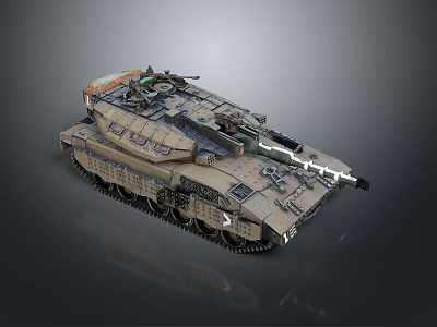 Military Combat Tank Vehicle Featuring Heavy Armor Tracks And Desert Camouflage Design 3d model
